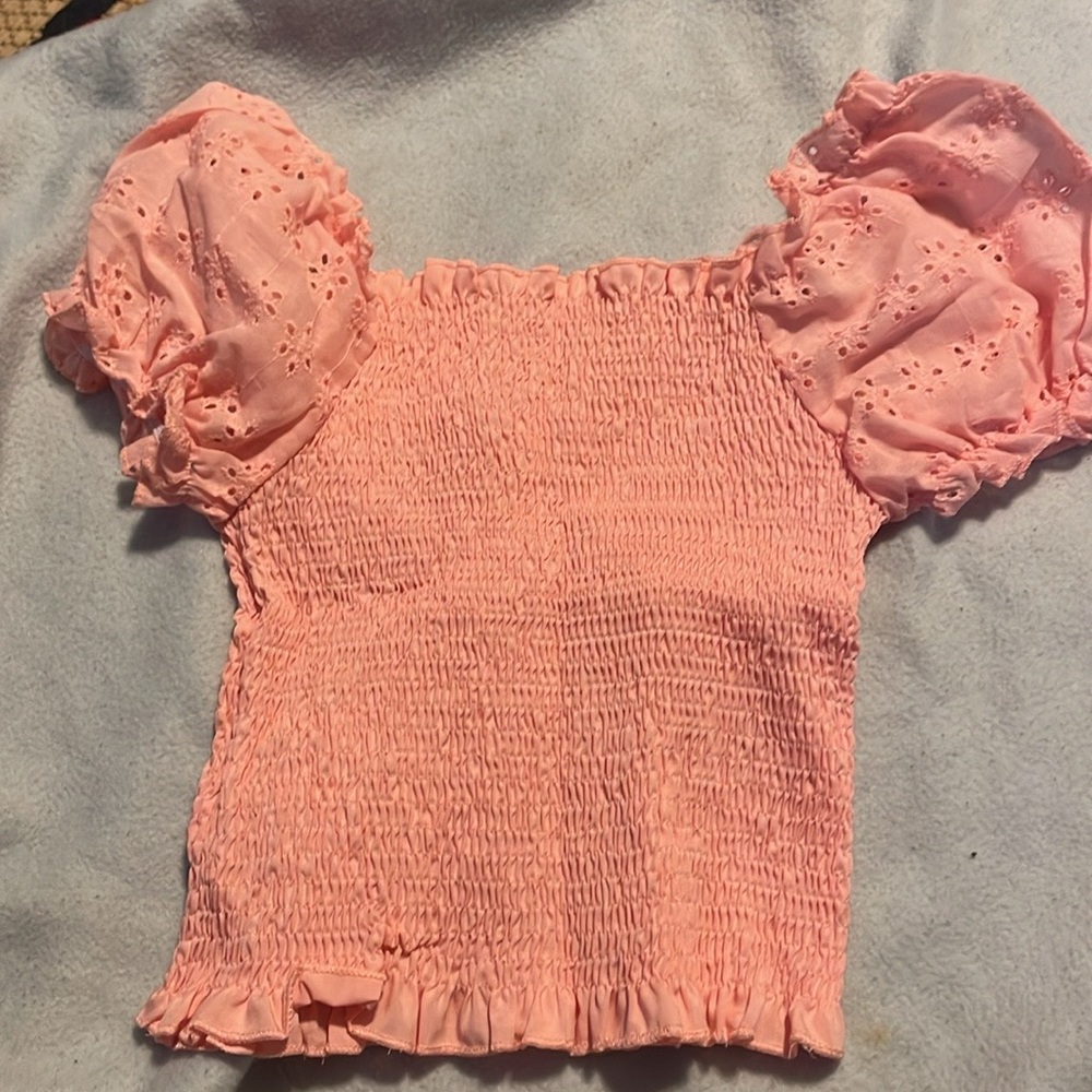 Pink Smocked Puff Sleeve Top SMALL NWOT